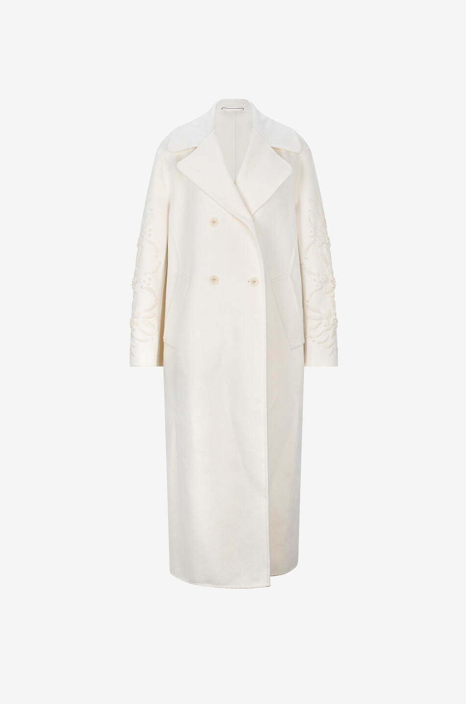 Manteau long en laine brodé à boutonnage double