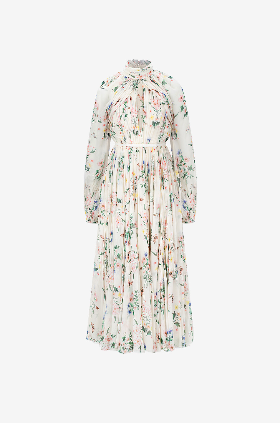 Robe longue en georgette de soie Botanical