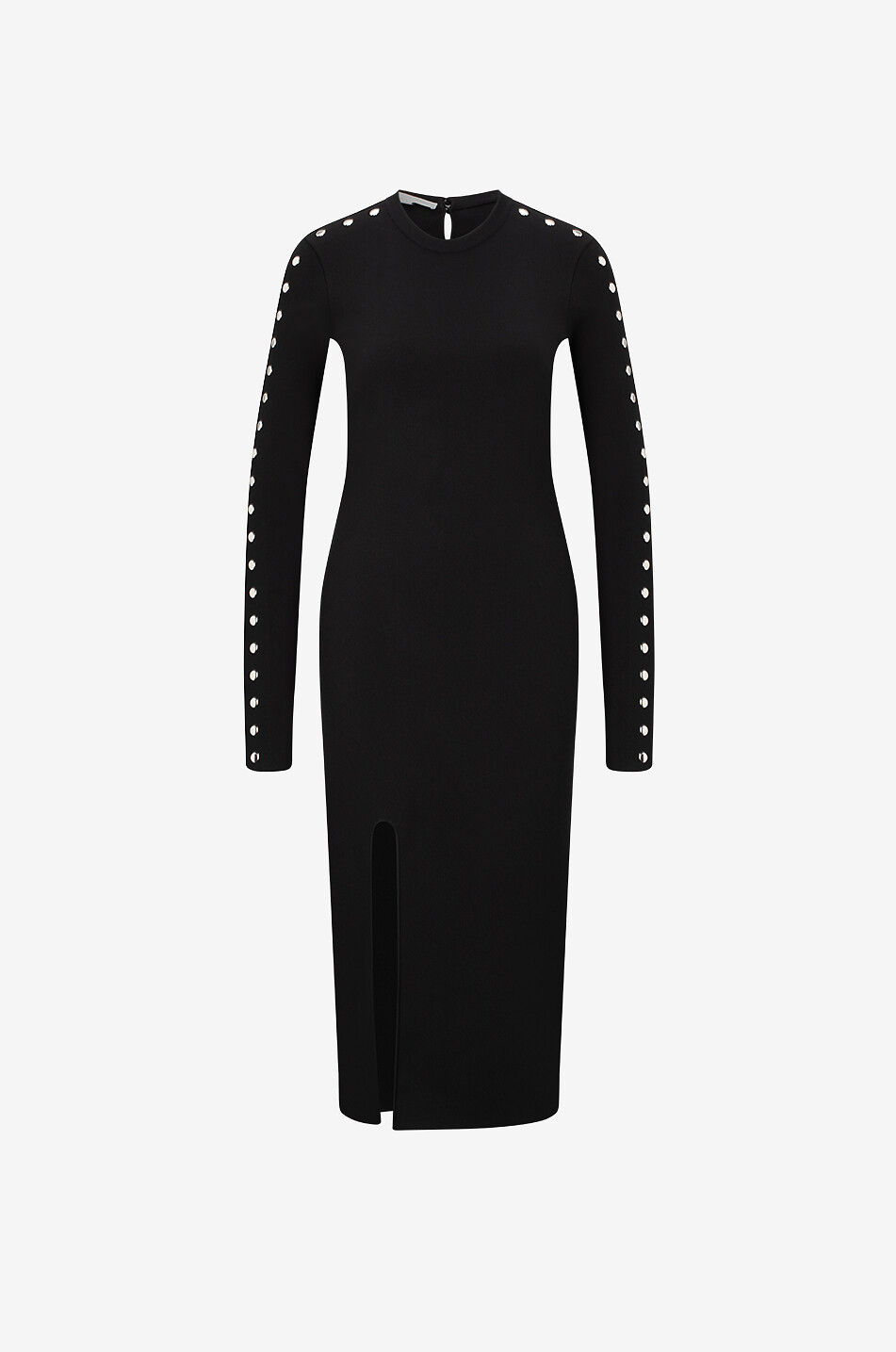 Studded knit fitted midi dress with slit