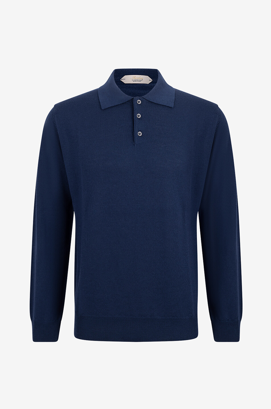 AURELIEN Cashwool extrafine merino wool buttoned polo jumper Men MEDIUM BLUE 1
