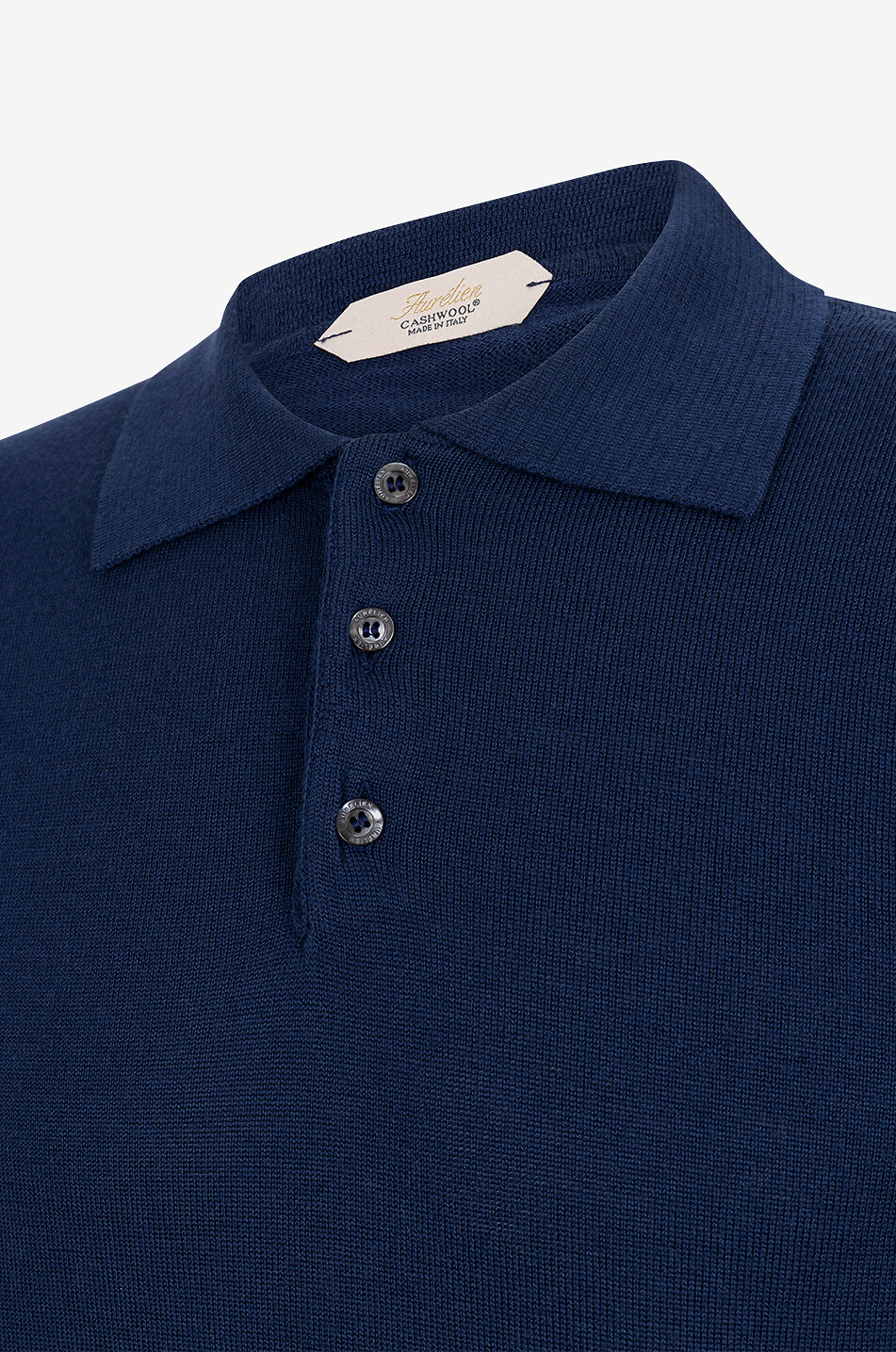 AURELIEN Cashwool extrafine merino wool buttoned polo jumper Men MEDIUM BLUE 3