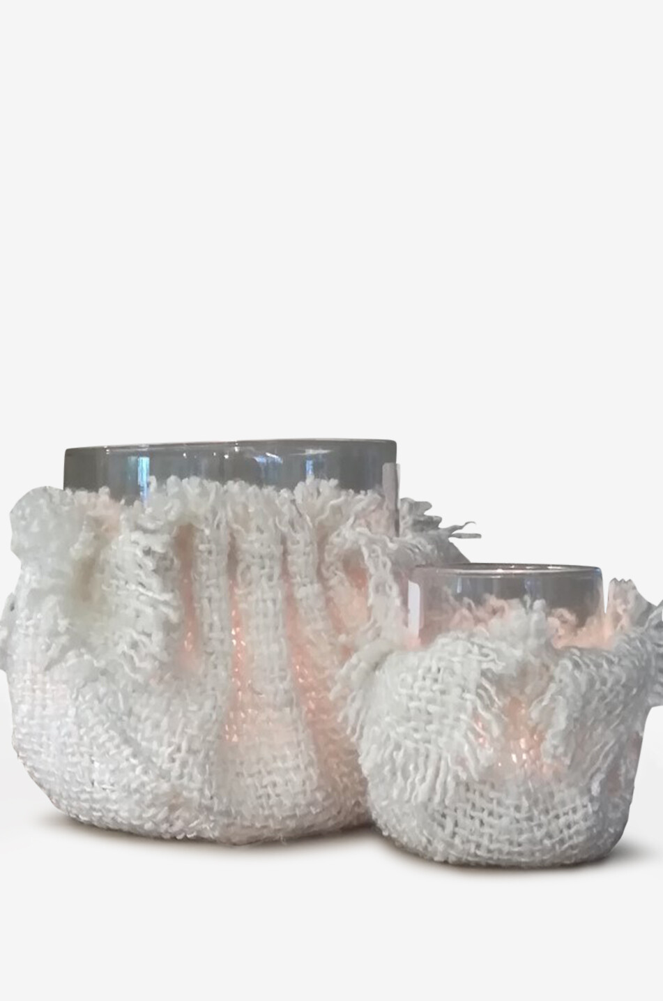 Photophore en verre et tissu Huricane White Jacket SM