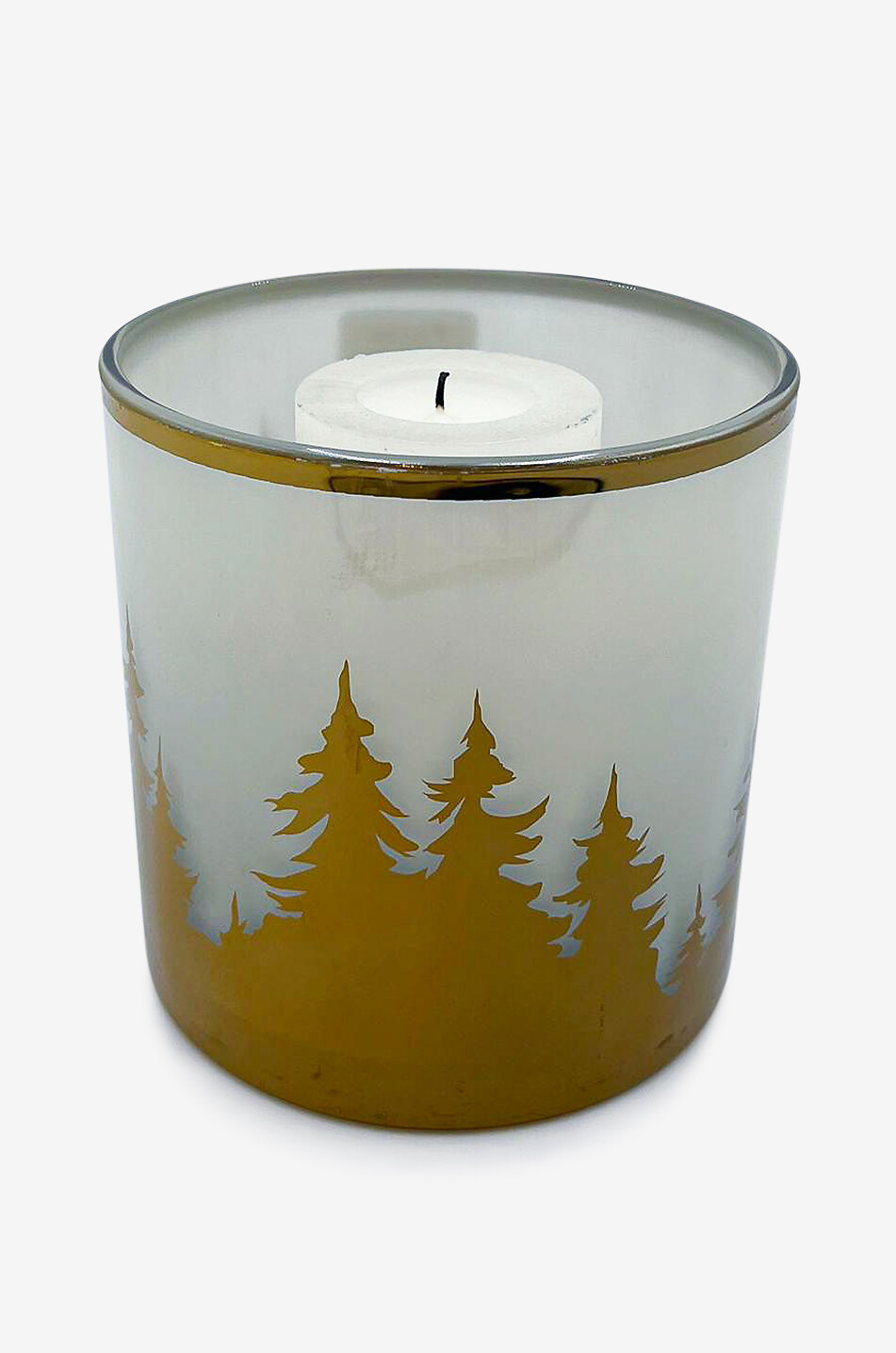 Photophore en verre peint de sapins dorés Votive Opac GM