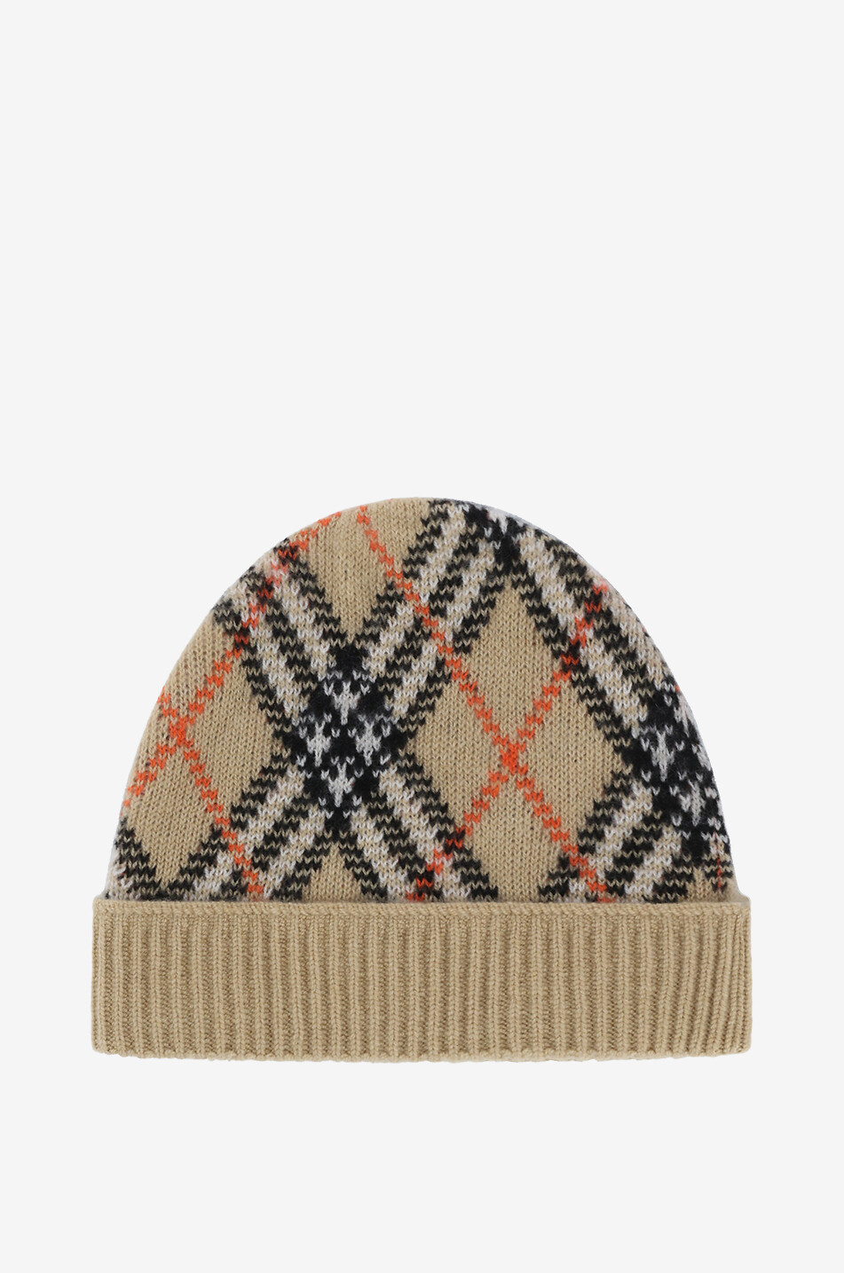 Bonnet en maille jacquard de cachemire Check Sand