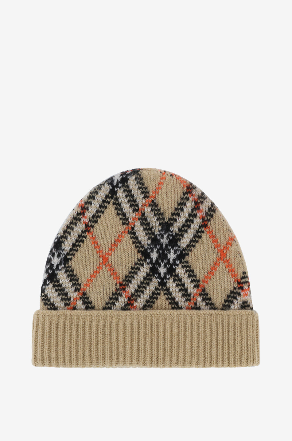 Bonnet en maille jacquard de cachemire Check Sand