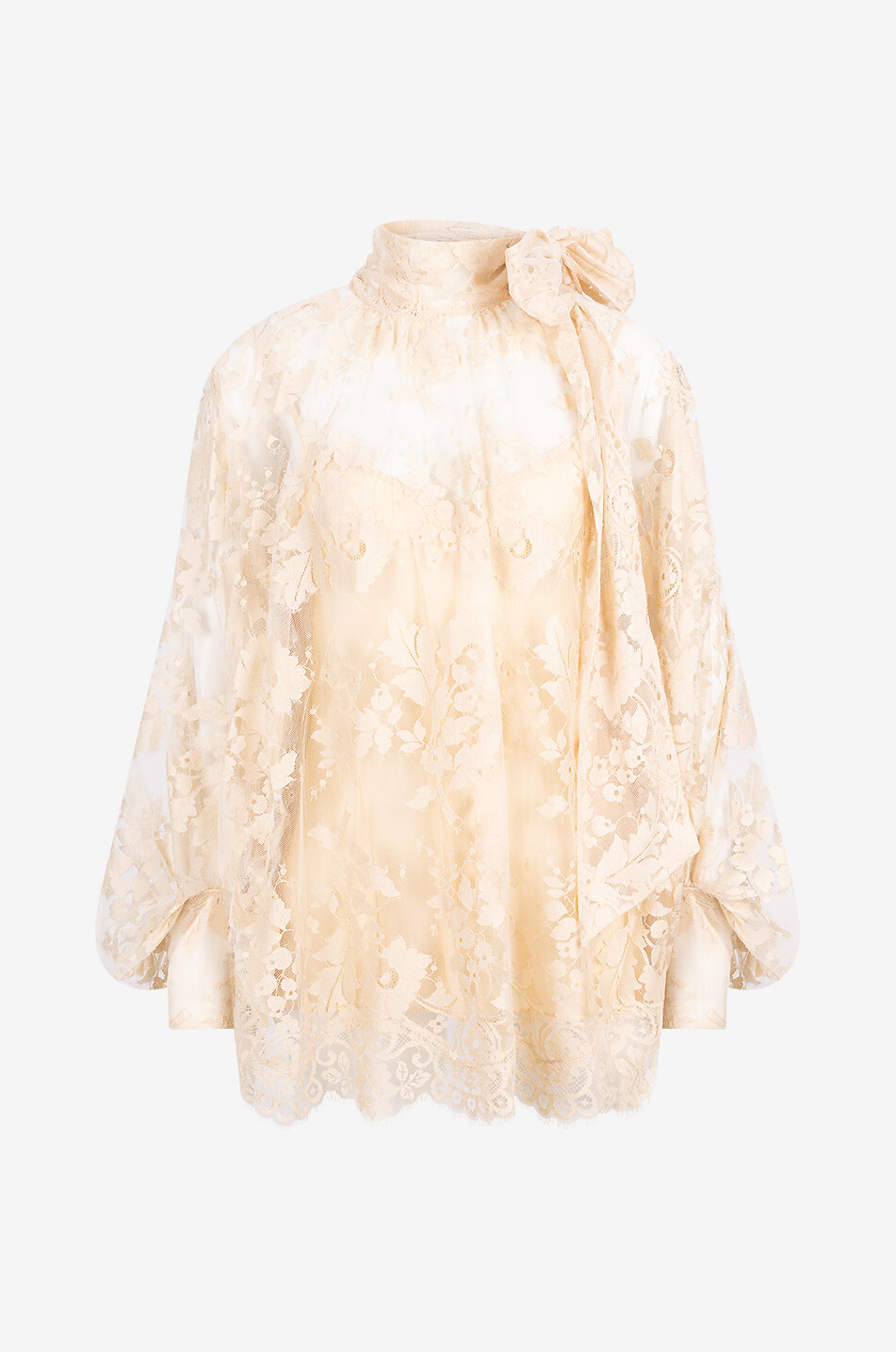 Illustration lace blouse with necktie