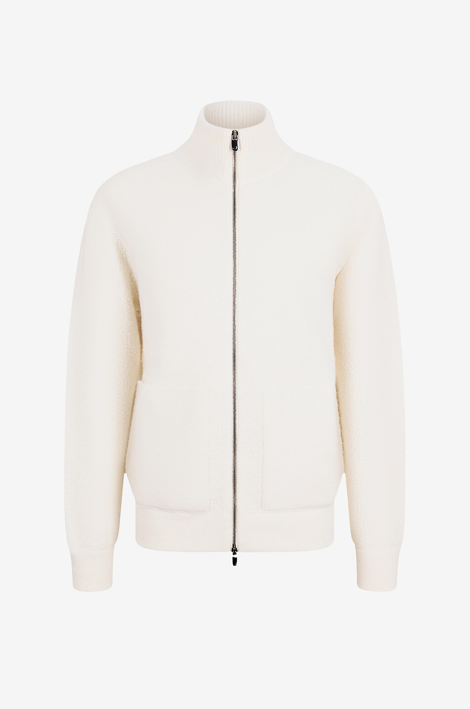 JACOB COHEN Bouclé wool high-neck cardigan Men EGGSHELL 1