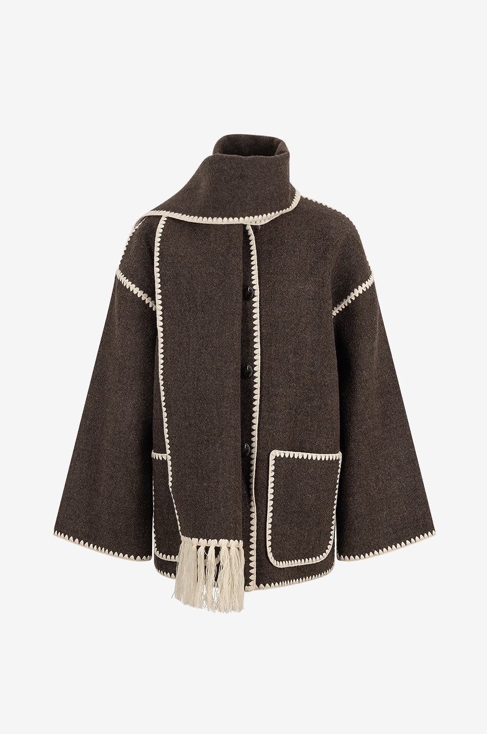 TOTEME Scarf Coat wool short coat Women DARK BROWN 1