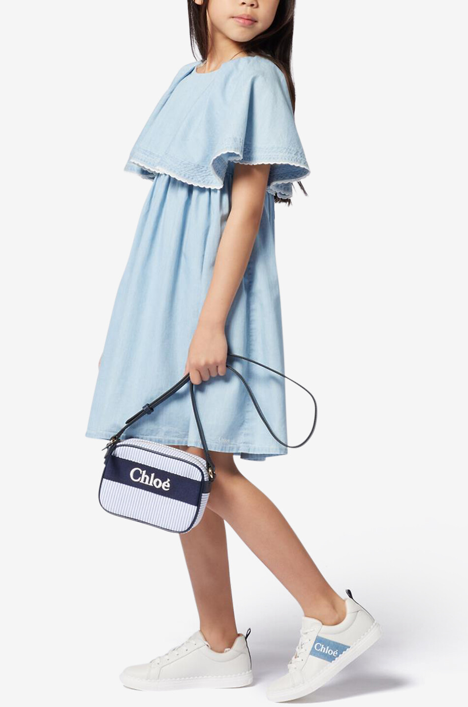 CHLOE Chloé Camera girls' striped fabric shoulder bag Girl DARK BLUE 3