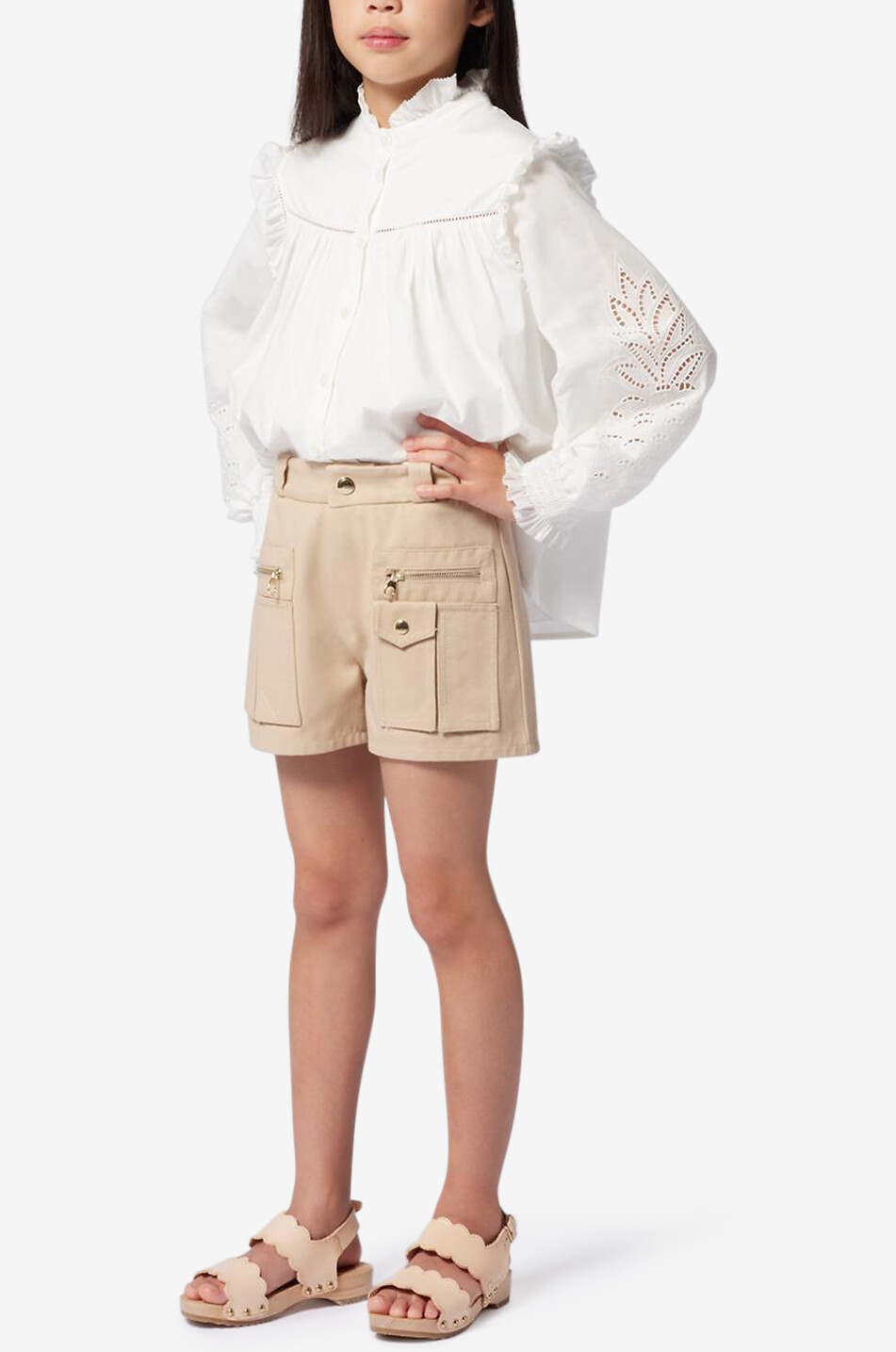CHLOE Mädchenbluse mit Lochstickereien Ananas Mädchen WEISS 3