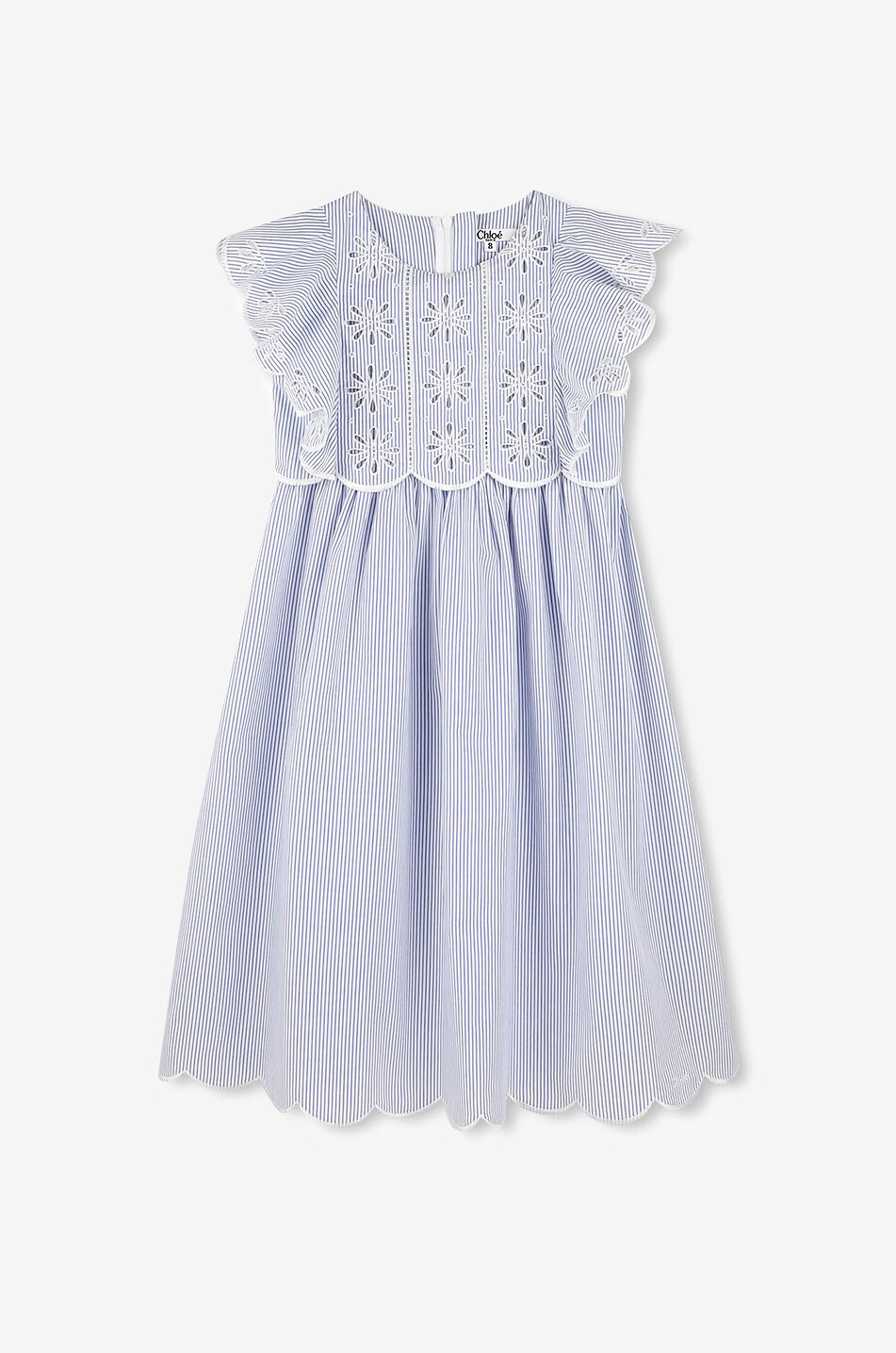 CHLOE Openwork embroidered striped poplin sleeveless girls' dress Girl LIGHT BLUE 1