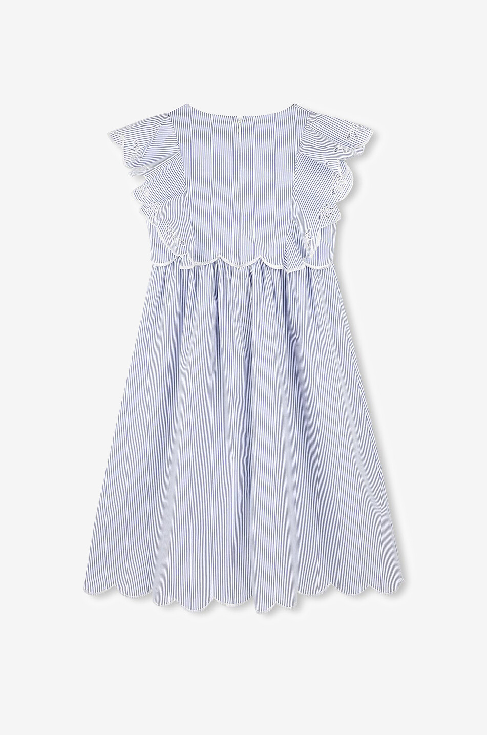 CHLOE Openwork embroidered striped poplin sleeveless girls' dress Girl LIGHT BLUE 2