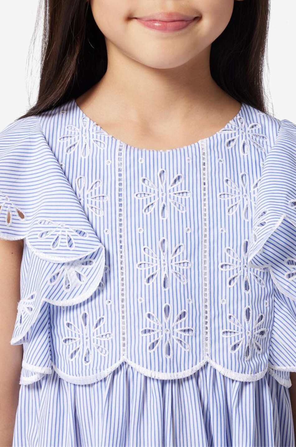 CHLOE Openwork embroidered striped poplin sleeveless girls' dress Girl LIGHT BLUE 4