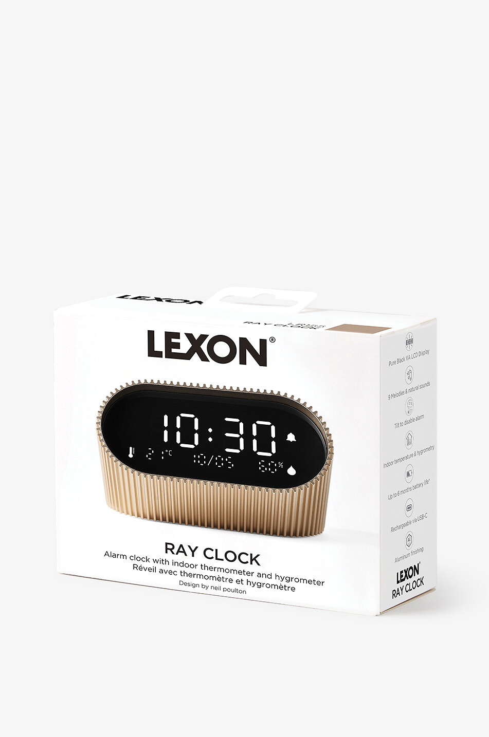 COMPUTERWORKS LCD-Wecker mit Temperatur- und Luftfeuchtigkeitsanzeige Lexon Ray Clock Haus GOLDEN 6
