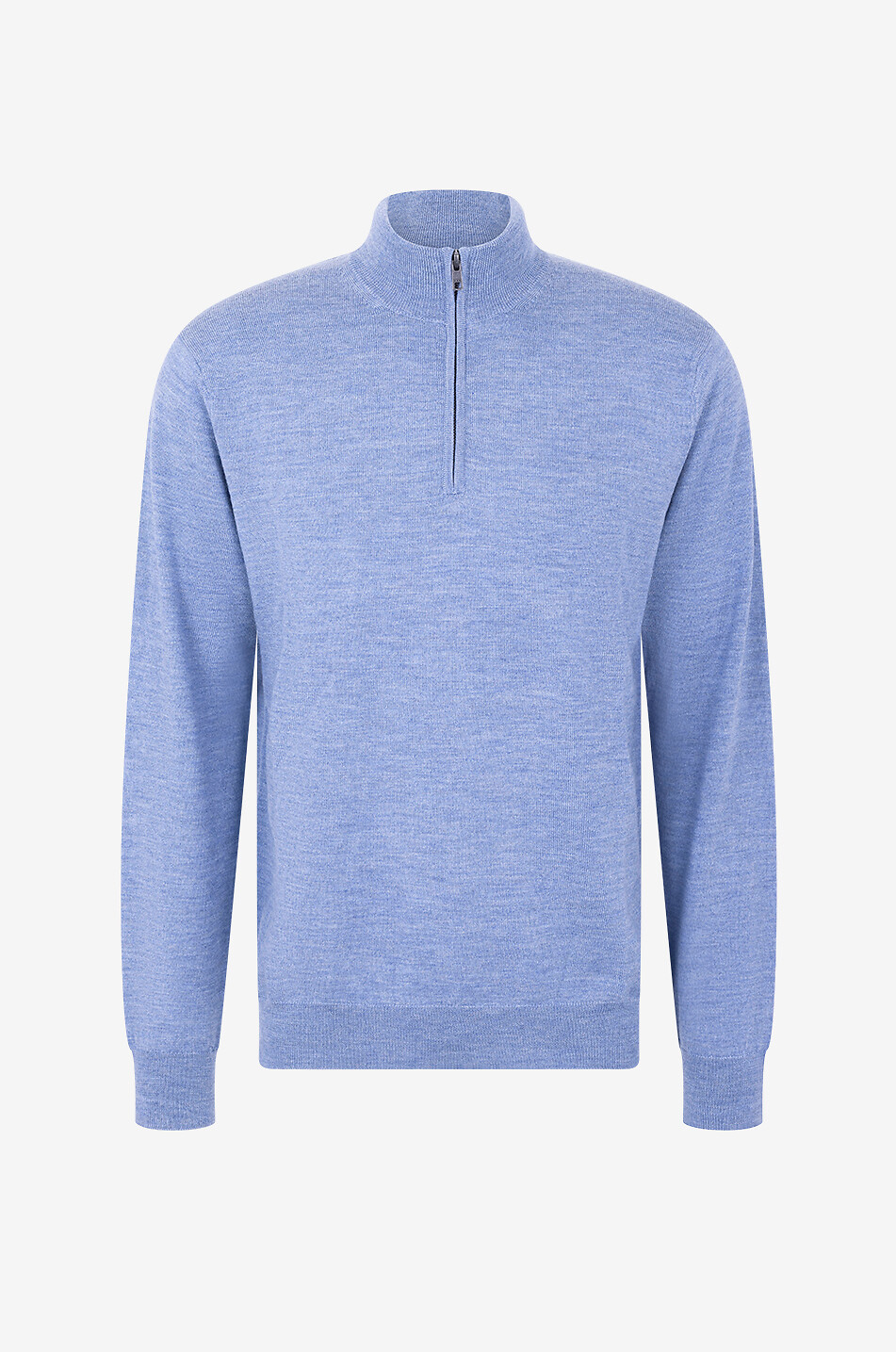 BONGÉNIE Wollpullover mit Stehkragen mit Reissverschluss Herren MITTELBLAU 1