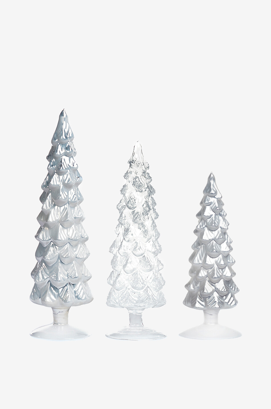 Set of 3 silfer-tone fur trees with glitter