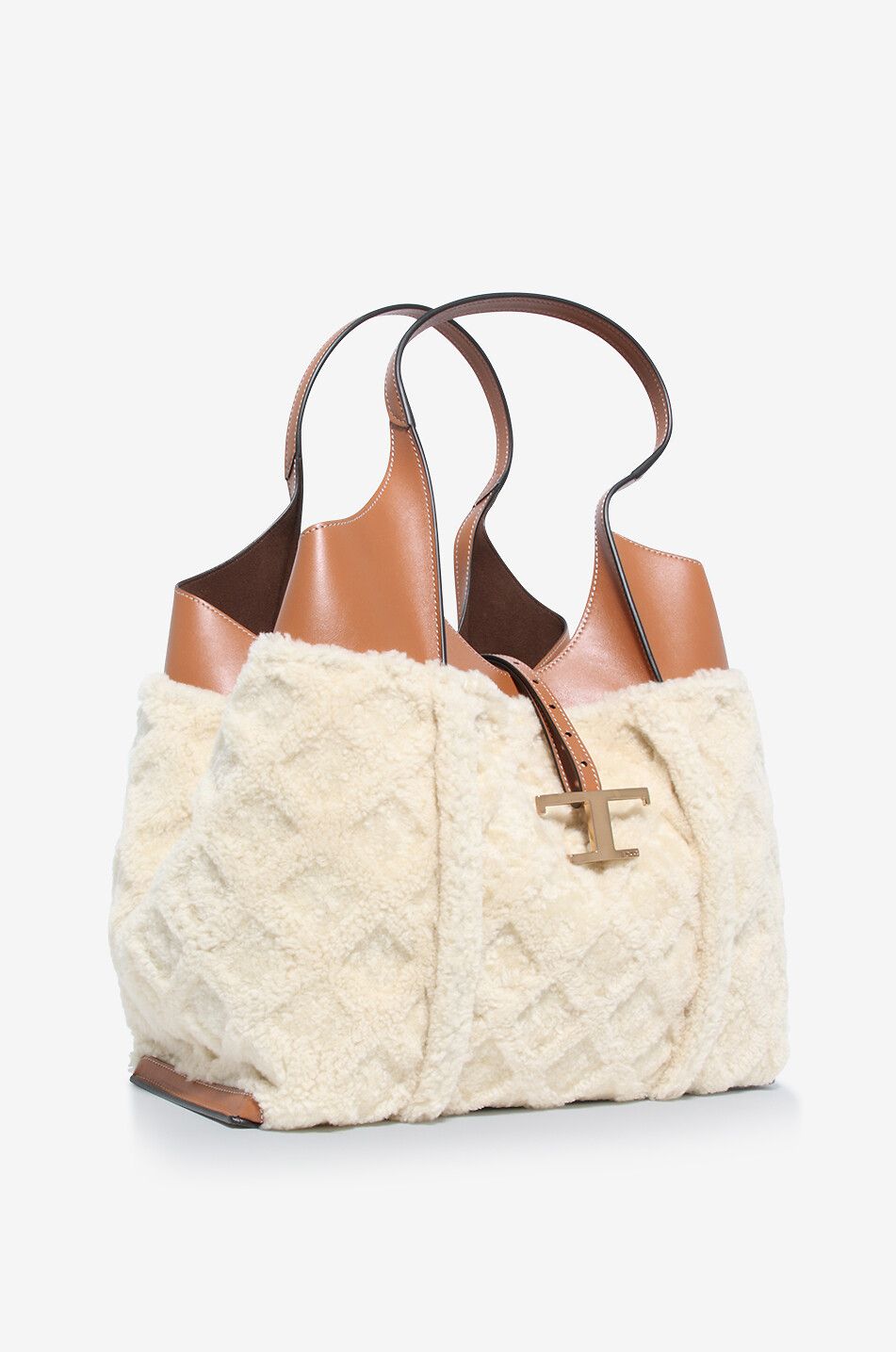 Sac cabas en cuir et peau lainée T Timeless Medium