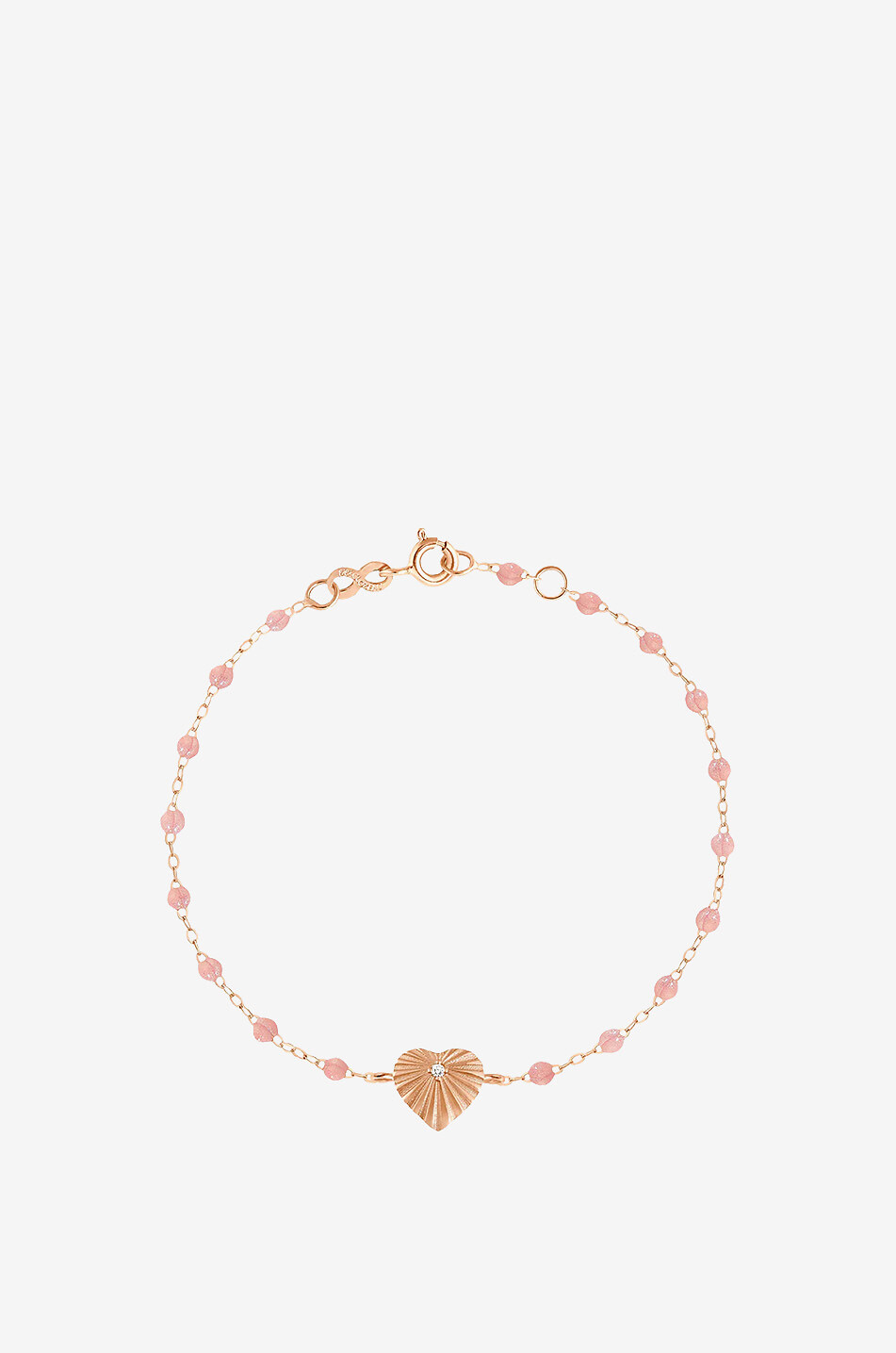 Coeur Lumière Blush pink gold bracelet with resin beads and diamond - 17 cm