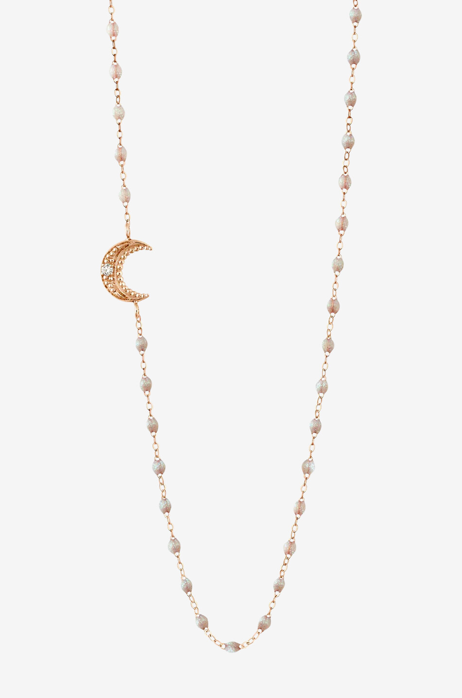 Collier en or rose à perles en résine orné d'un diamant Lune Opale - 42 cm