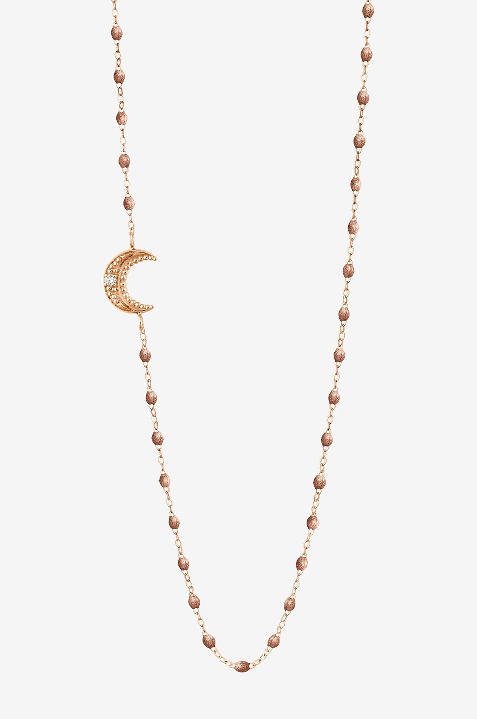 Collier en or rose à perles en résine orné d'un diamant Lune Cuivre - 42 cm