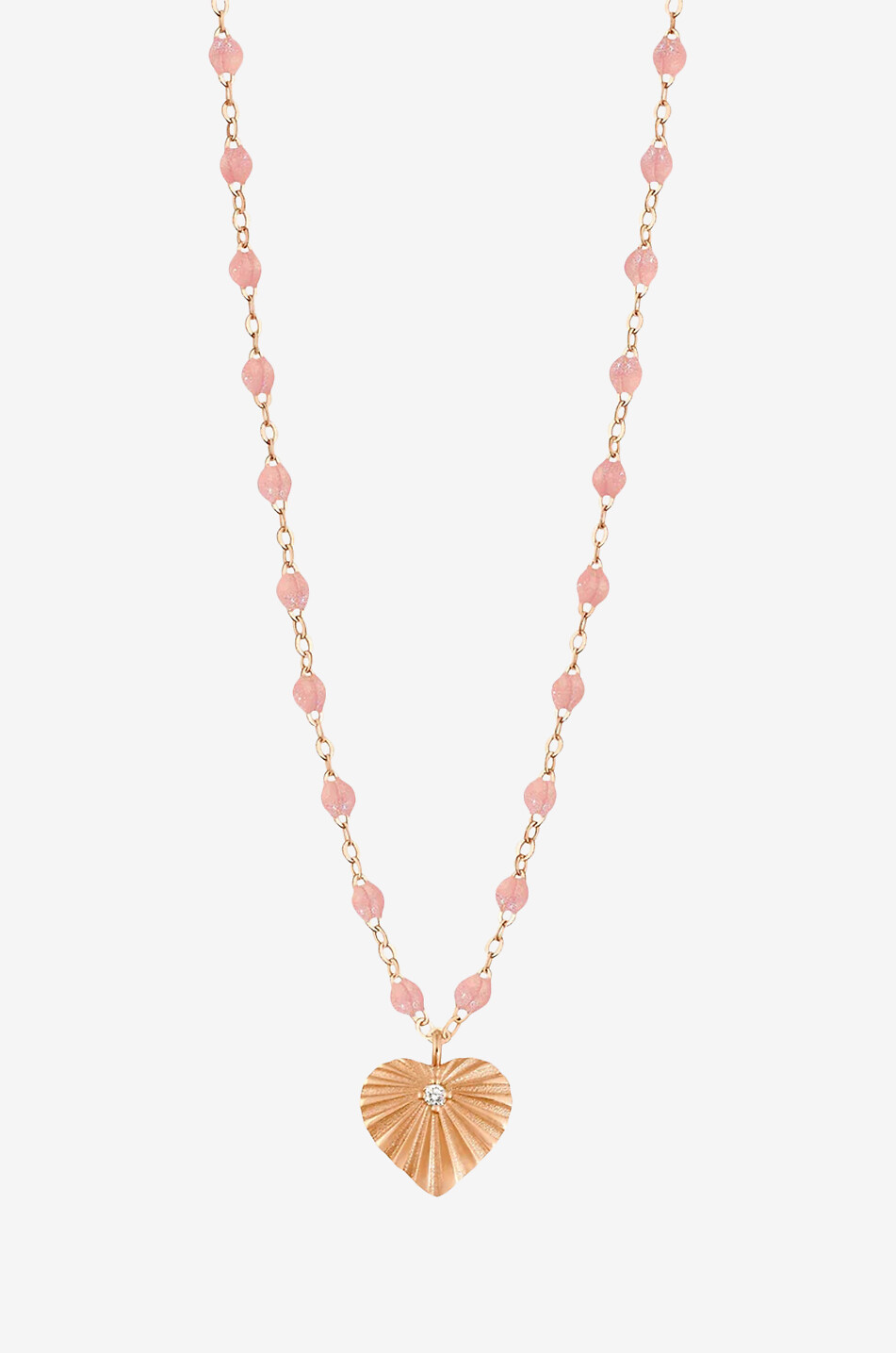 Collier en or rose orné de perles de résine et de diamant Coeur Lumière Blush