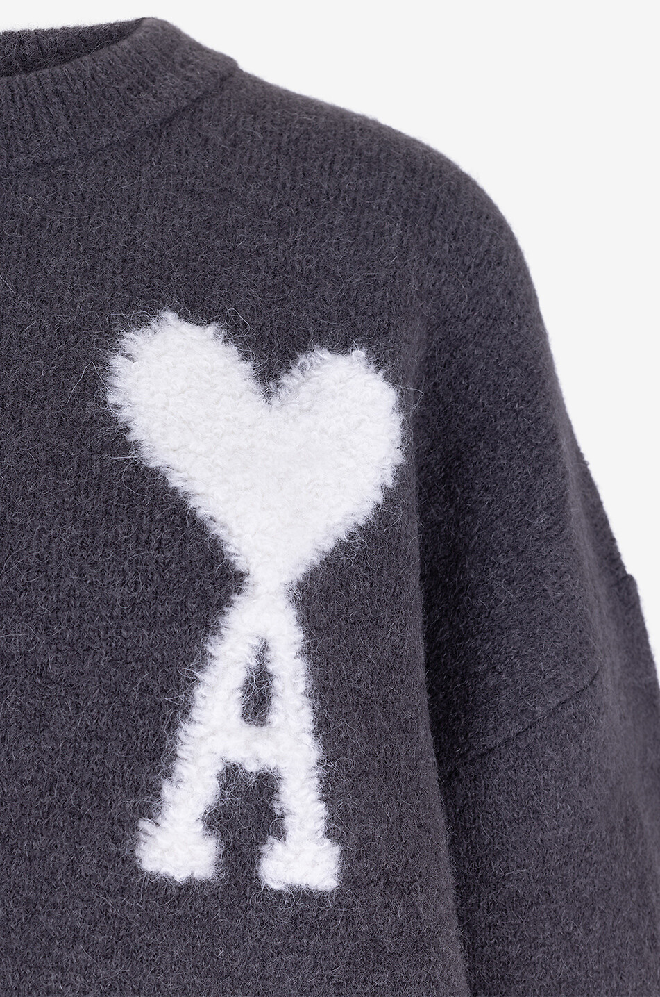 AMI Pull oversize en alpaga mélangé à col rond Ami de Coeur Femme GRIS FONCÉ 3