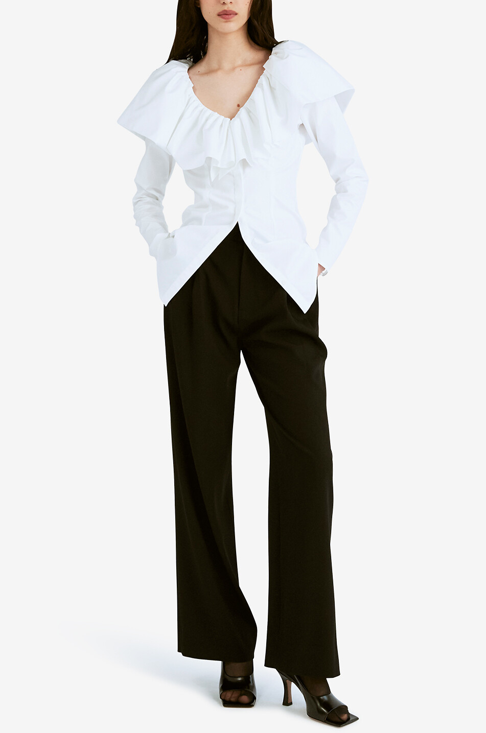 LIBEROWE Baxter poplin shirt with ruffle collar Women WHITE 3