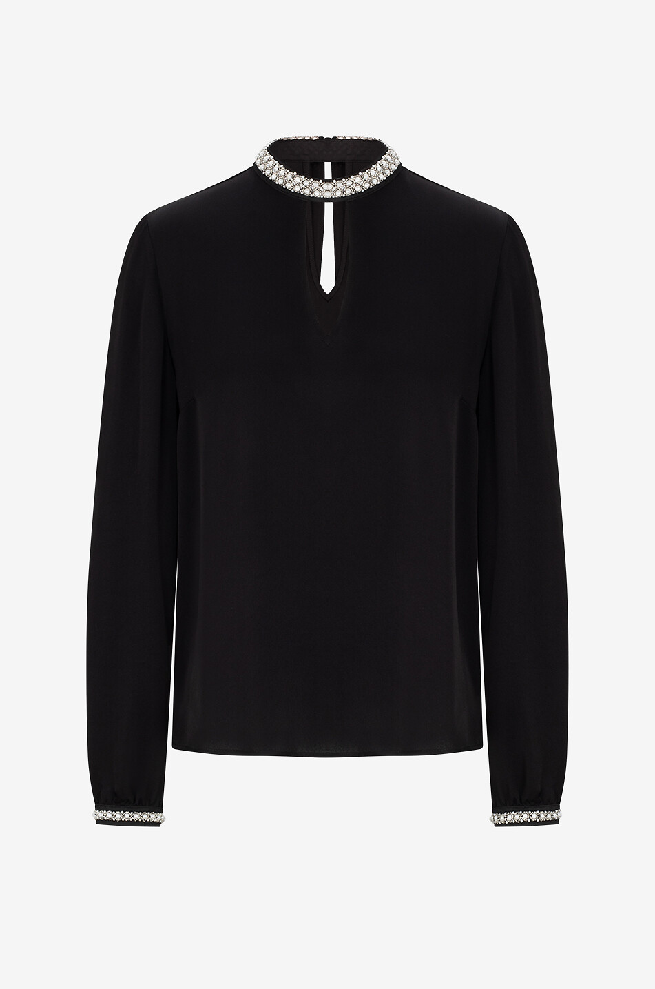 TWINSET Samt-Top mit langen Ärmeln und Perlenkragen Damen SCHWARZ 1