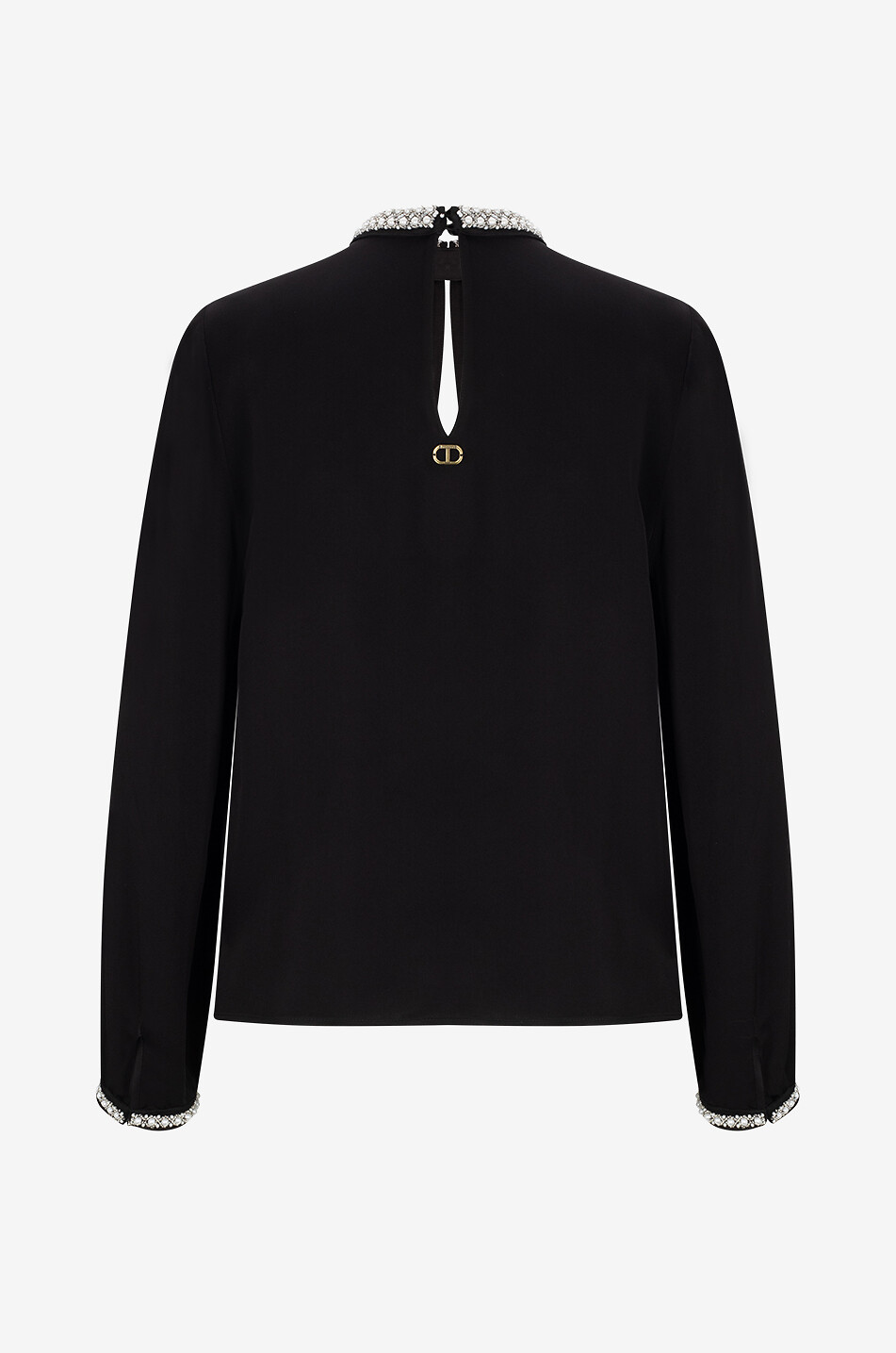 TWINSET Samt-Top mit langen Ärmeln und Perlenkragen Damen SCHWARZ 2