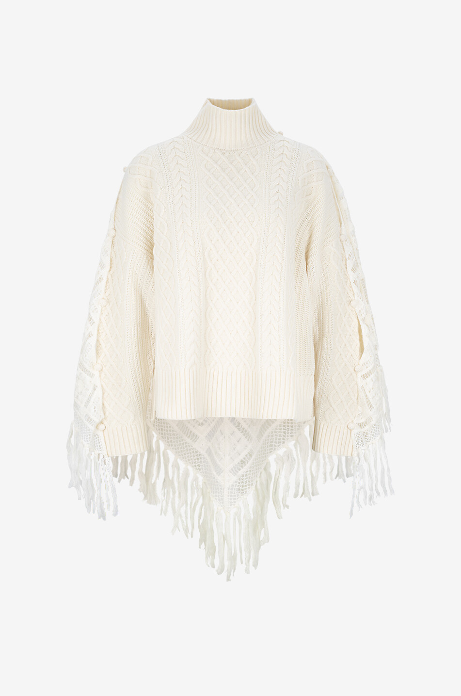 Pullover mit Stehkragen aus Wolle mit Häkelcape