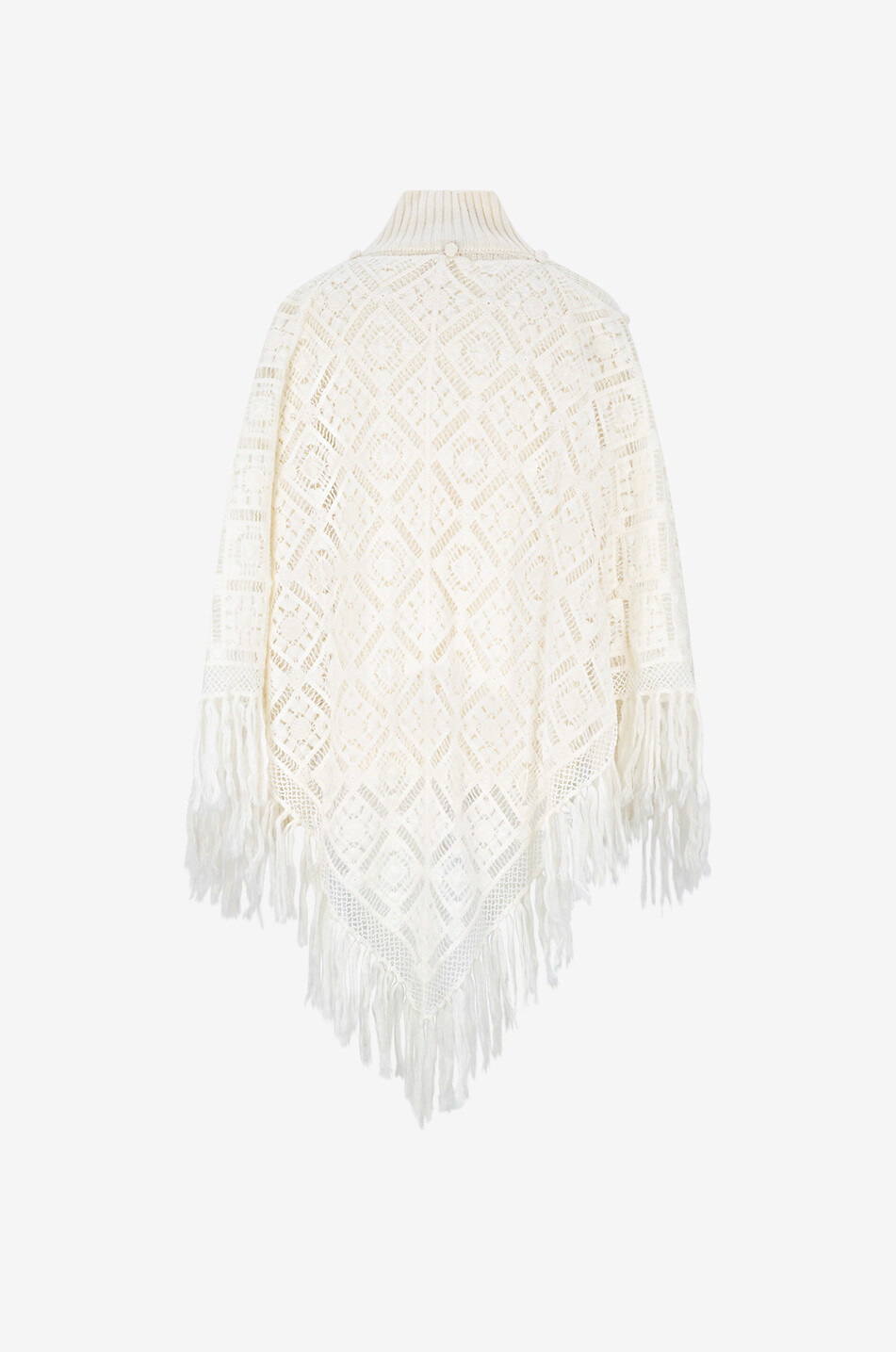 Pullover mit Stehkragen aus Wolle mit Häkelcape