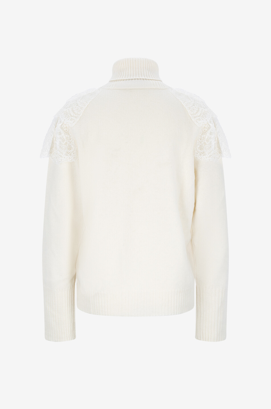 TWINSET Pullover mit Stehkragen aus Wolle und Kaschmir mit Spitzenrüsche Damen CREMEFARBEN 2