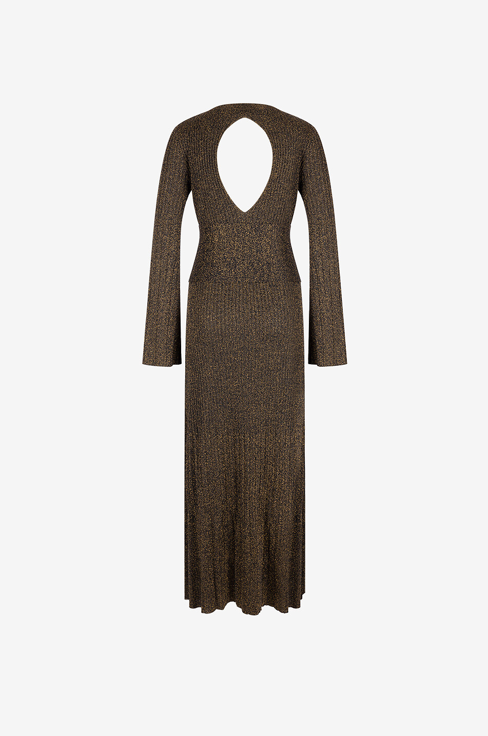 Long Lurex knit dress with back-cut-out and buckle