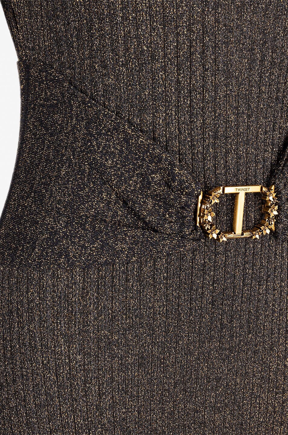 TWINSET Long Lurex knit dress with back-cut-out and buckle Women MULTI COLOURED 3