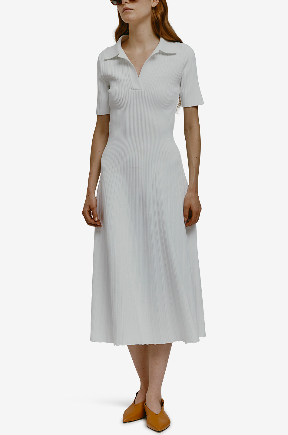 ANTONINO VALENTI Penchau ribbed knit midi polo dress Women WHITE 3