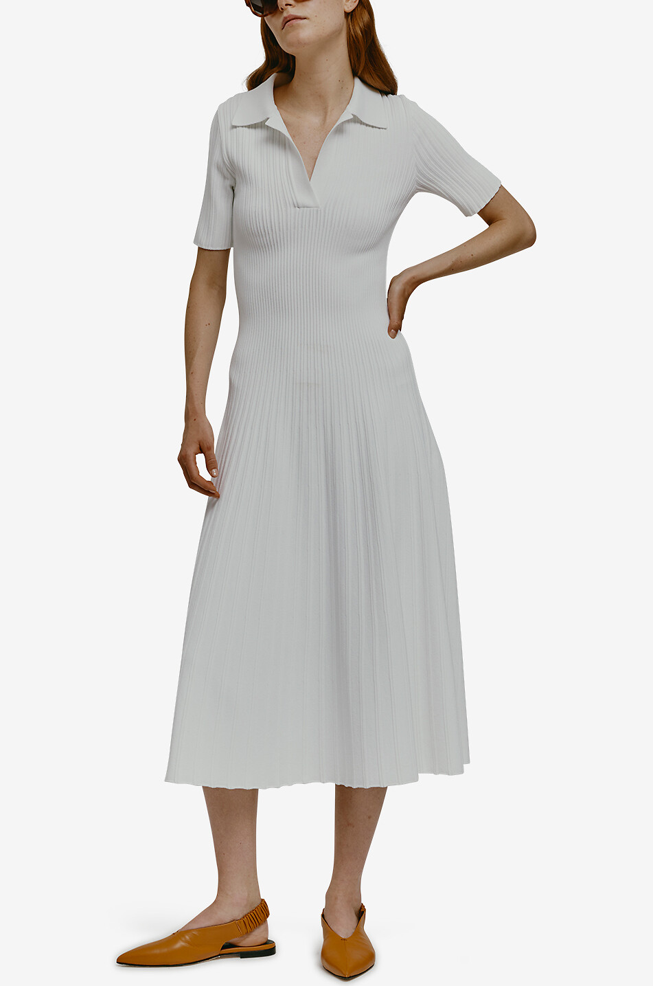 ANTONINO VALENTI Penchau ribbed knit midi polo dress Women WHITE 4