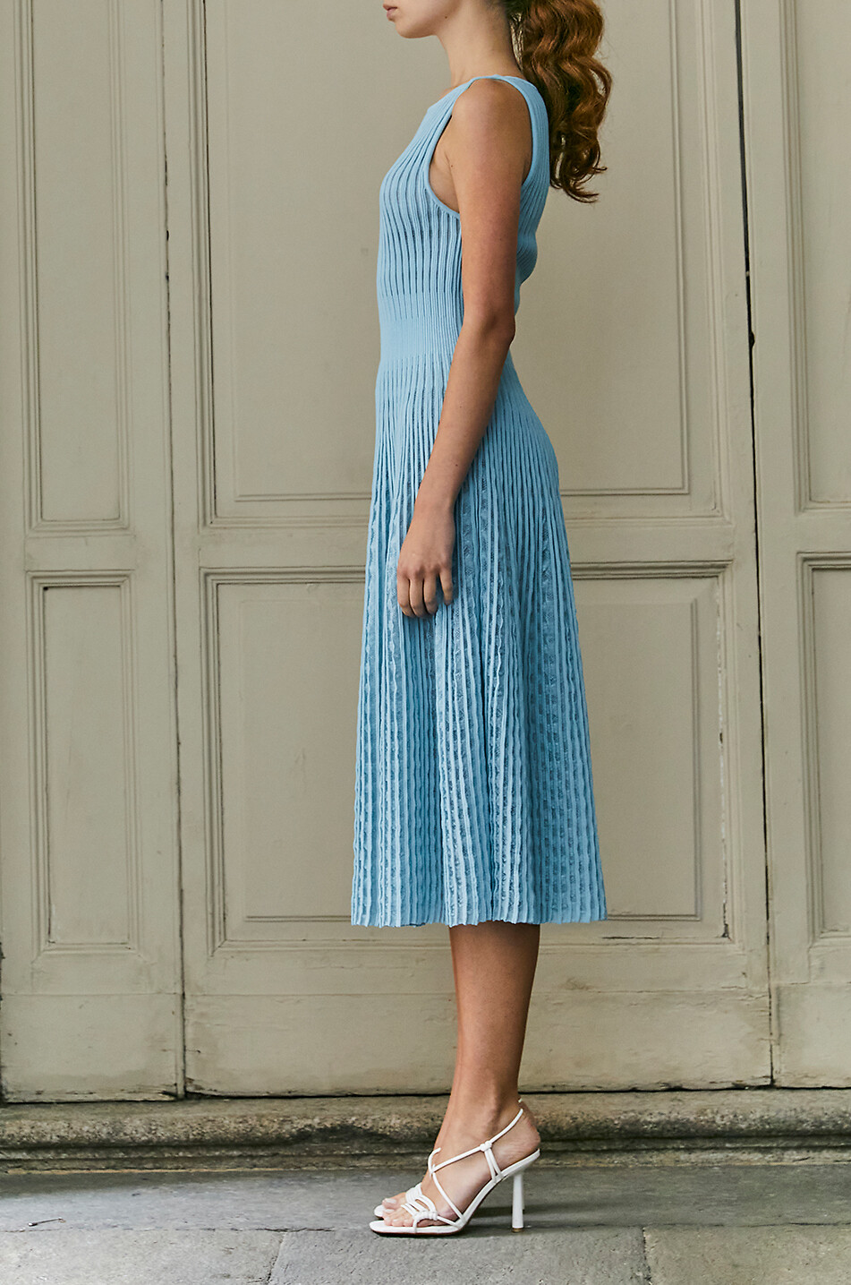 Isabela sleeveless openwork knit midi dress