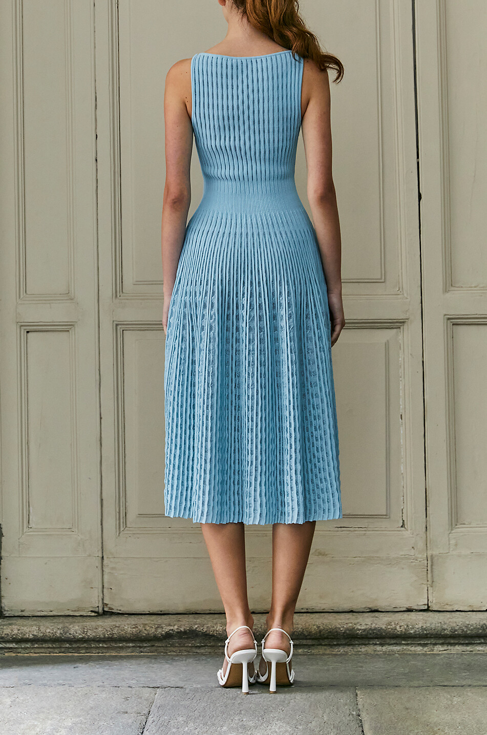 Isabela sleeveless openwork knit midi dress