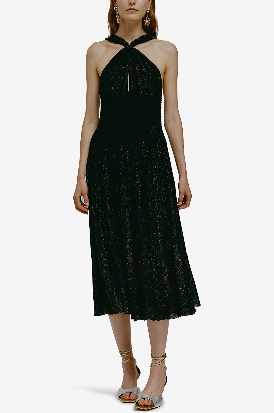 ANTONINO VALENTI Midikleid aus geripptem Lurex-Strick Faial Damen SCHWARZ 3