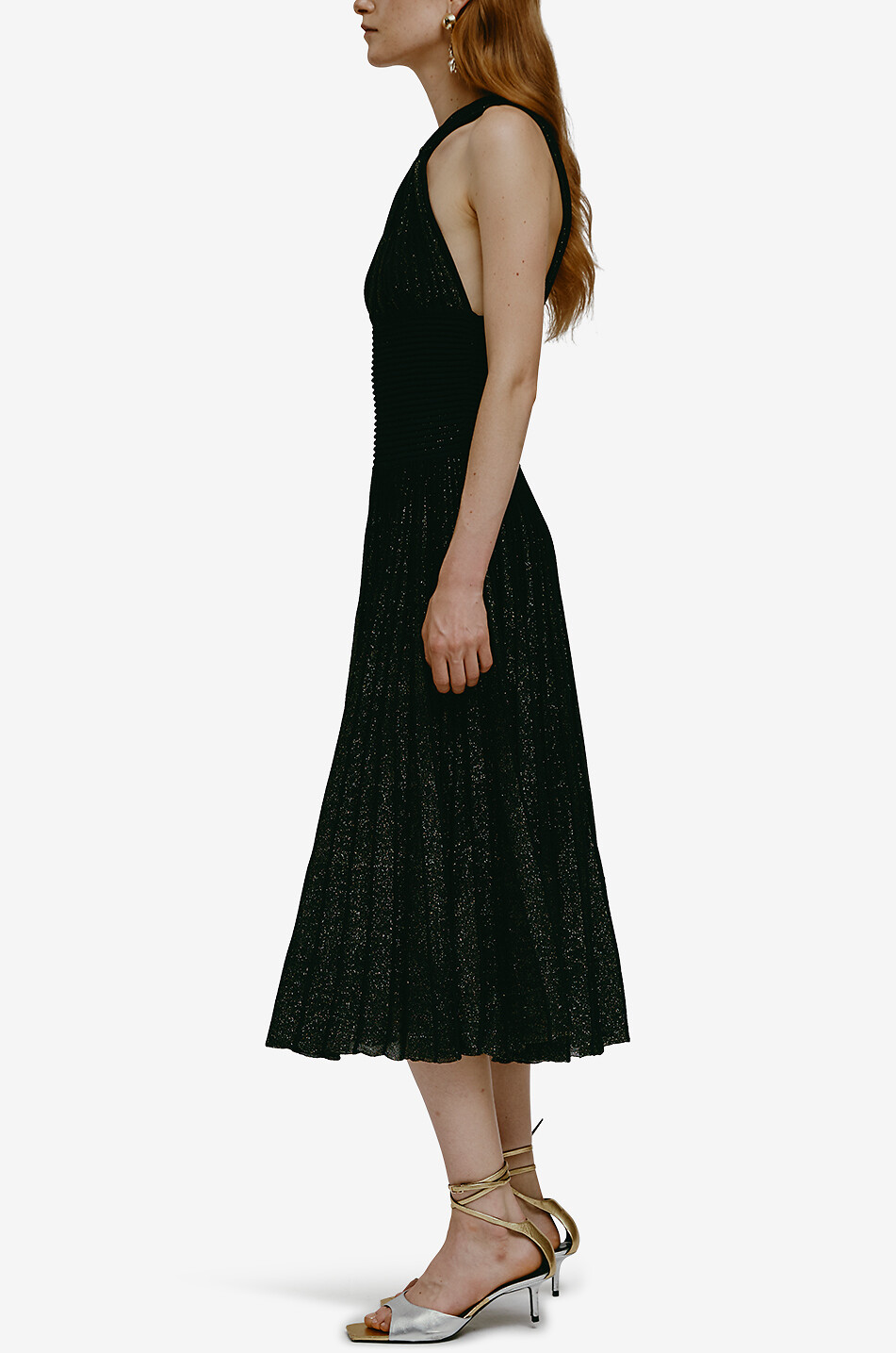 ANTONINO VALENTI Midikleid aus geripptem Lurex-Strick Faial Damen SCHWARZ 4