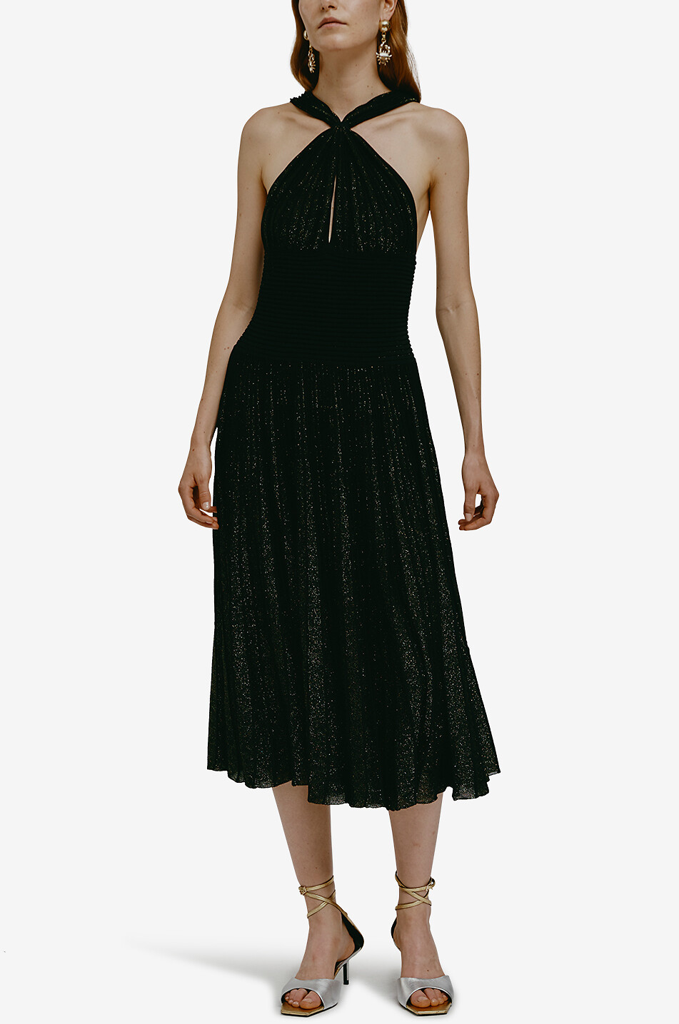 ANTONINO VALENTI Midikleid aus geripptem Lurex-Strick Faial Damen SCHWARZ 5