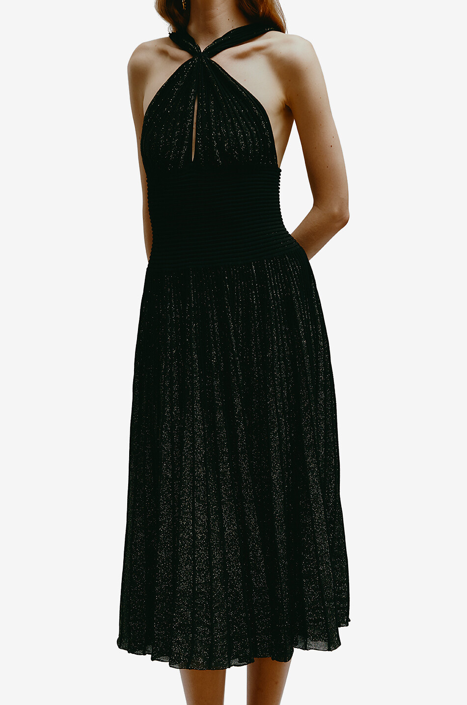 ANTONINO VALENTI Midikleid aus geripptem Lurex-Strick Faial Damen SCHWARZ 7