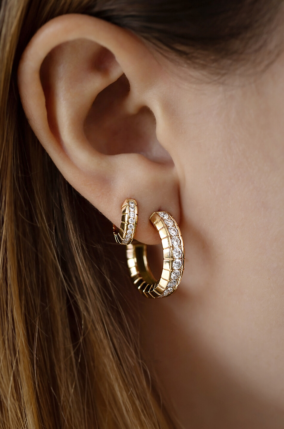 LOEV Creolen aus Gelbgold und Diamanten Eternity Engraved 20 Damen GOLDEN 2