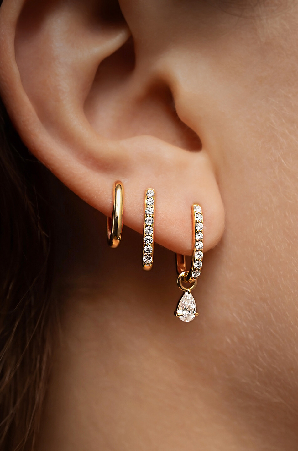 LOEV Gelbgold- und Diamantohrringe Allday Huggies Diamond Drop Damen GOLDEN 2