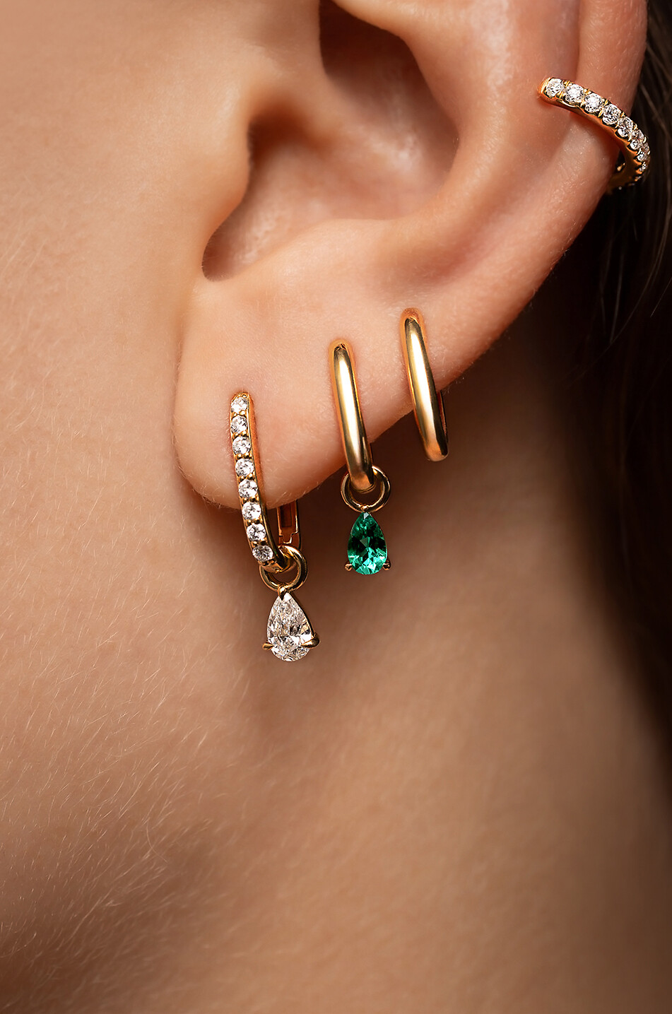 LOEV Gelbgold- und Diamantohrringe Allday Huggies Diamond Drop Damen GOLDEN 3