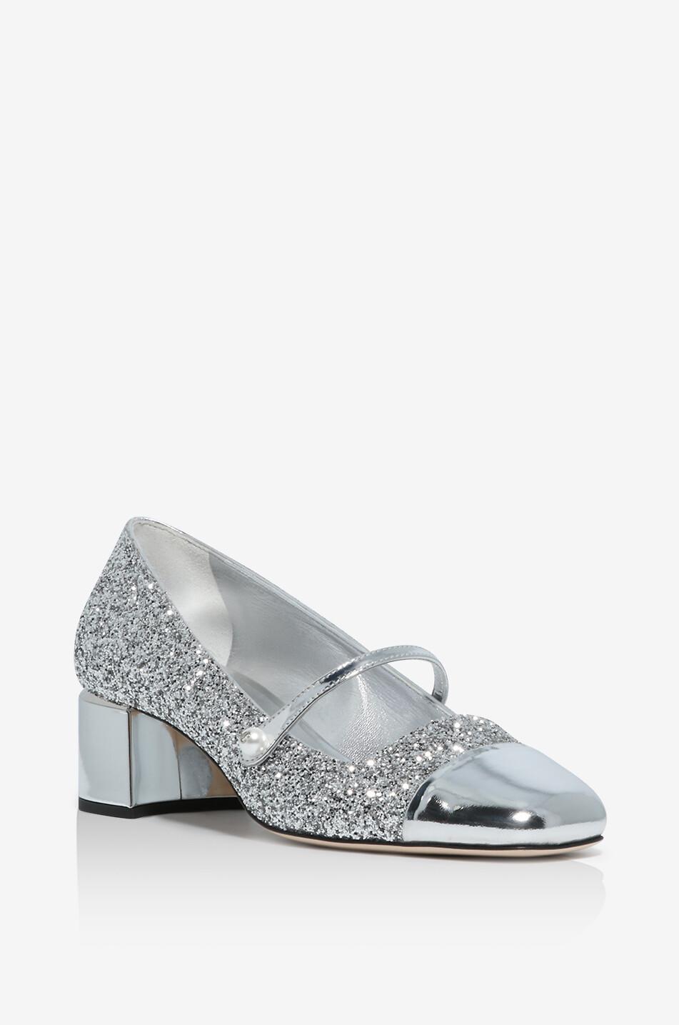 Elisa 45 Mary Jane pumps in mirror effect leather and glitter