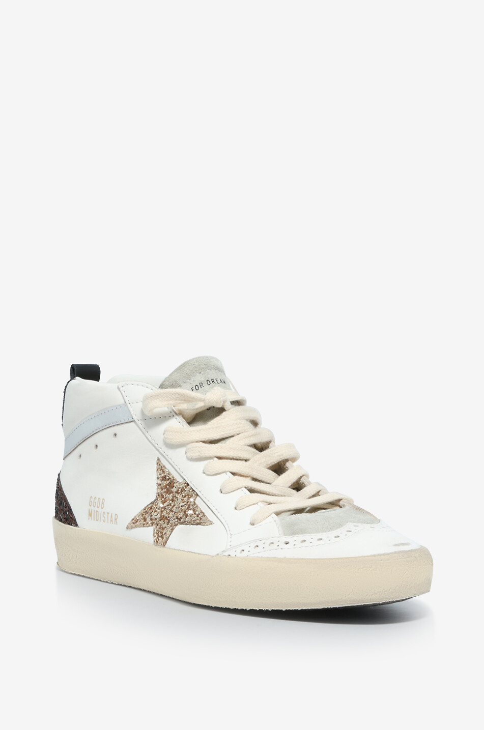 GOLDEN GOOSE Baskets montantes en cuir lisse à étoile en paillettes Mid Star Classic Femme BLANC 1