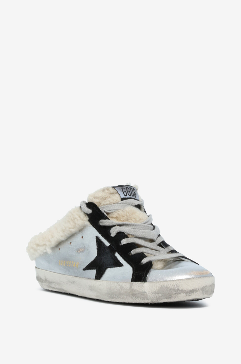 GOLDEN GOOSE Sneaker-Clogs aus Metallic-Leder und Wildleder Super-Star Sabot Damen SCHWARZ 1