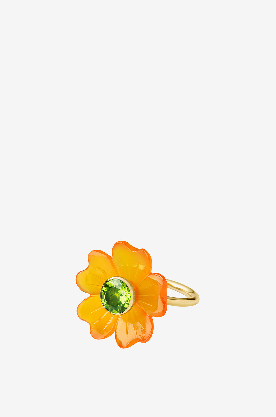 Bague en or jaune ornée de cornaline et de péridot Signature Flower Big