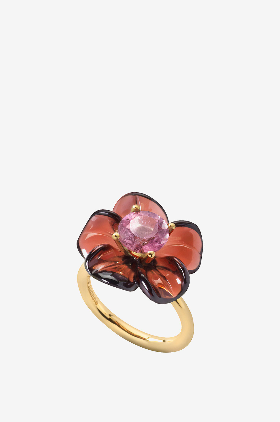 Bague en or jaune ornée de grenat et de tourmaline Island Flower Big